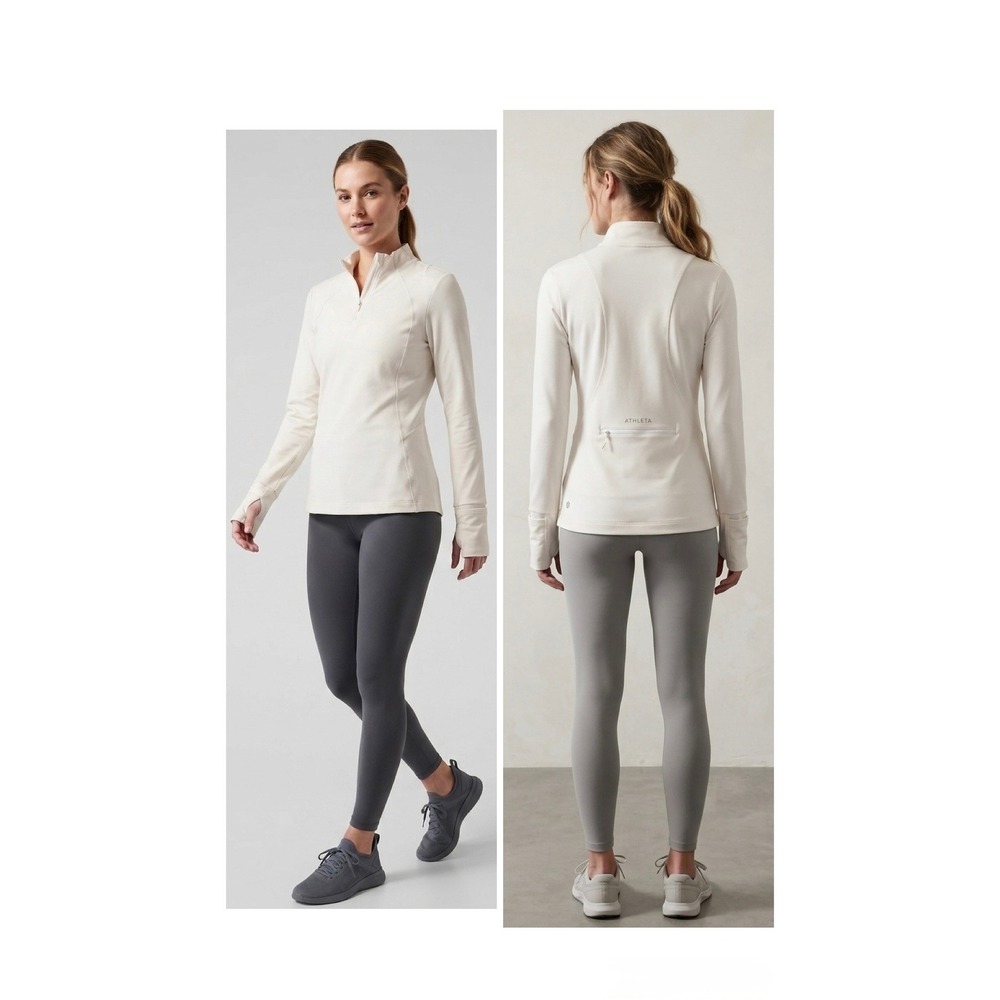 Athleta Whistler Half Zip Pullover Cream White Running Top Thumbholes Small SP